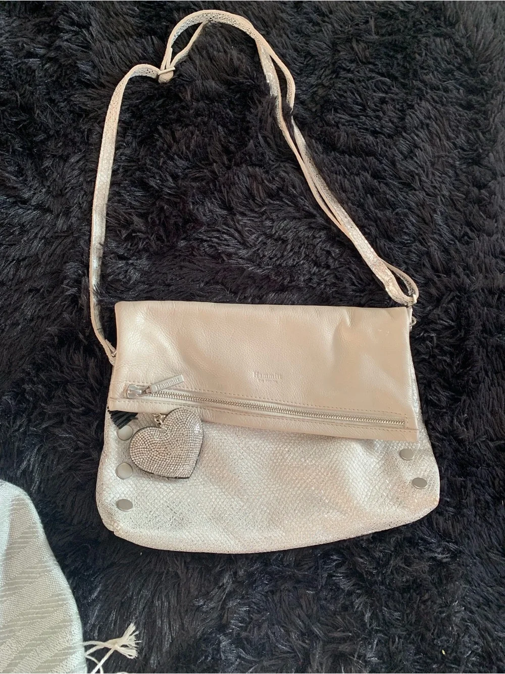 Chic Silver Crossbody Bag with Heart Charm Hammitt LG VIP